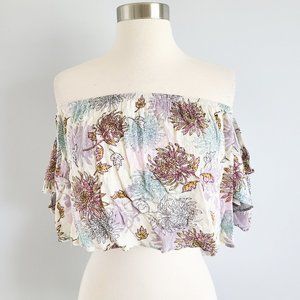 White off the shoulder crop top boho floral cold